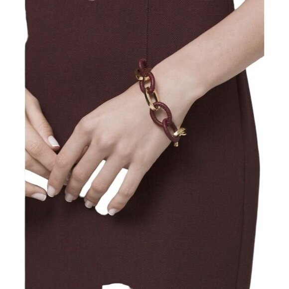 White House Black Market Leather Link Bracelet Luxury NEW - Picture 2 of 6